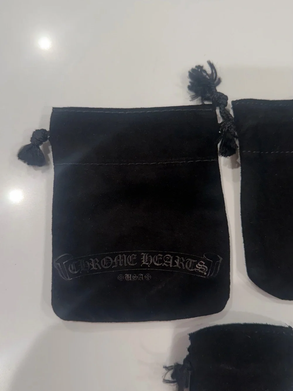 Chrome Hearts Black Velvet Drawstring Pouch Trio